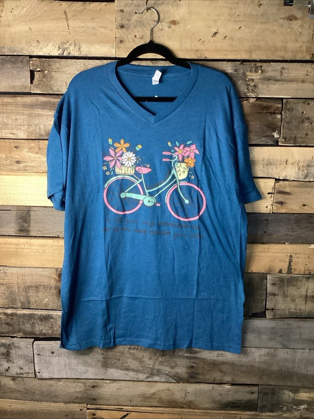 Love In Faith Walk By Faith T-Shirt Tee V-Neck Teal Size 2XL